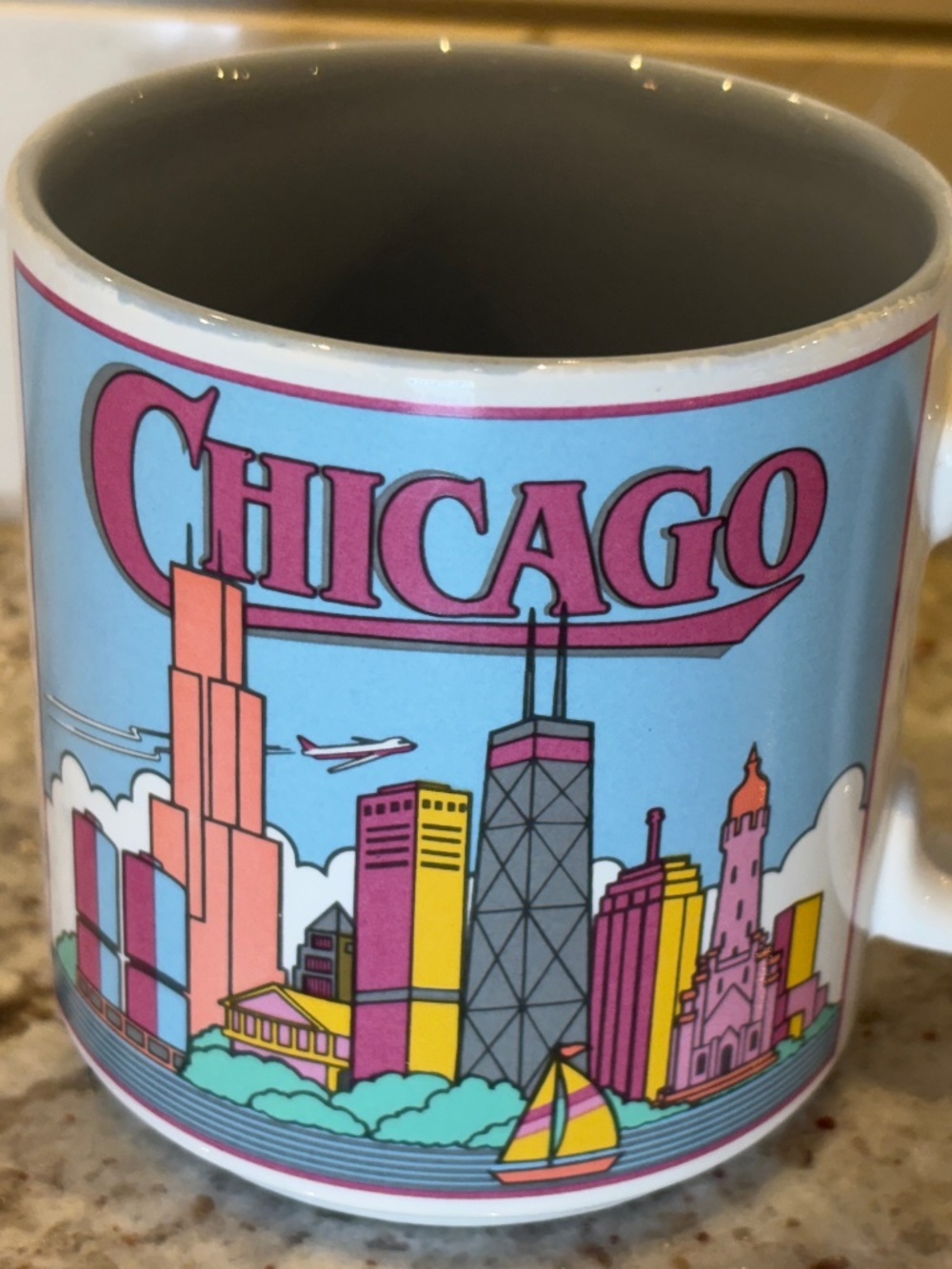 VTG Chicago Skyline Coffee Mug Cup City Souvenir Blue Interior by PAPEL Two-Tone